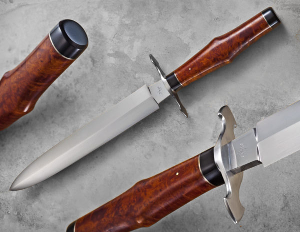 8" High Carbon Steel Dagger With Sterling Silver, Micarta, And Amboyna Burl