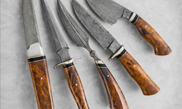 Customized Damascus Steel Knife Set With Arizona Ironwood Burl, Nickel Silver, And Micarta,"Legado de Acero"