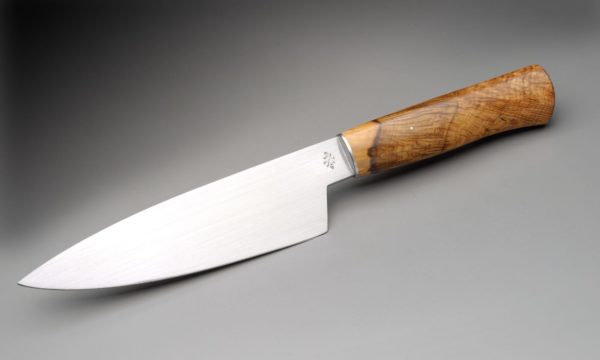 7" High Carbon Steel Chef Knife With Spalted Oak Burl