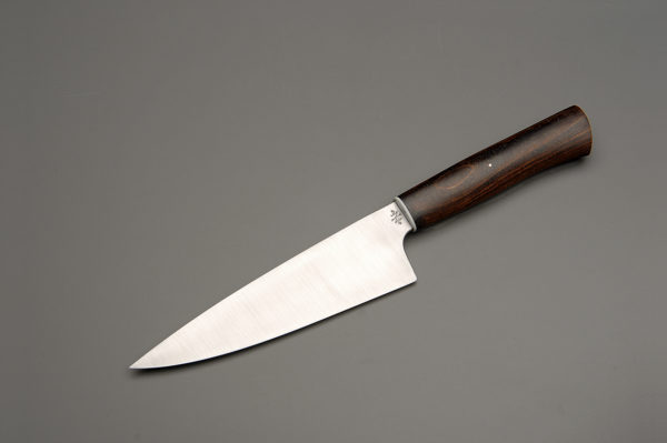 7" High Carbon Steel Chef Knife With Stabilized Brown Birch
