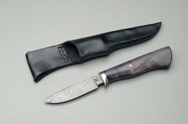 4" Damascus Steel Drop Point Hunting Knife With Black Dyed Maple