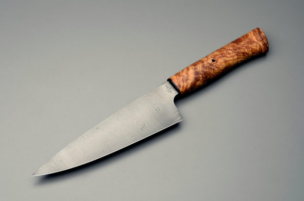 7" High Carbon Damascus Steel Chef Knife With Stabilized Eucalyptus Burl
