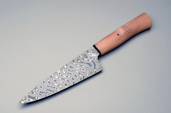 7" High Carbon Damascus Steel Chef Knife With Stabilized Birch Wood Handle