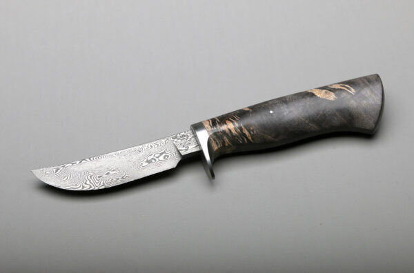 Trailing Point Hunter Damascus & Black Rock Maple Best Forged Kitchen Knives