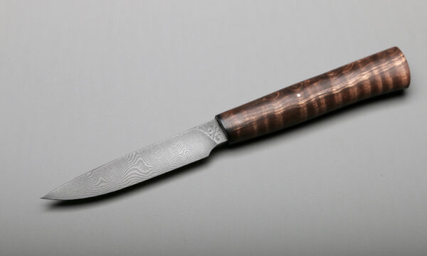 Custom Damascus & Brown Curly Maple Pairing Kitchen Knife