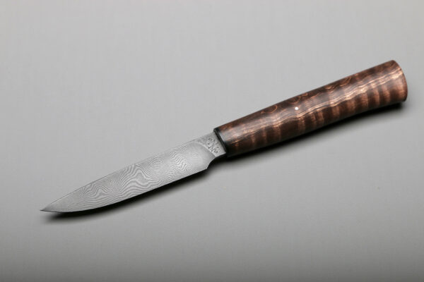 Custom Damascus & Brown Curly Maple Pairing Kitchen Knife