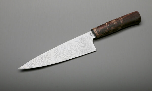 7" Custom Damascus & Brown Maple Handle Chef Kitchen Knives