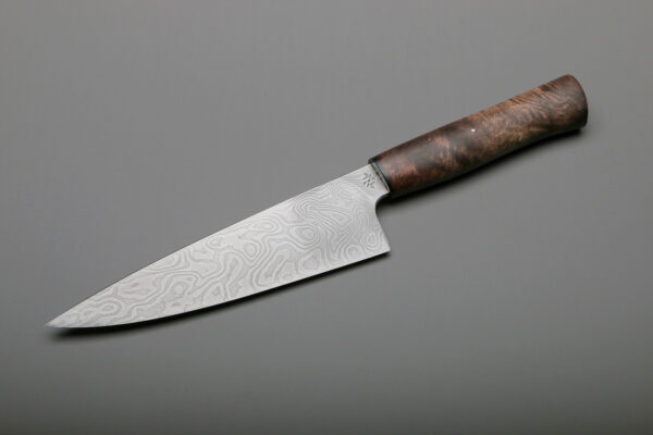 7" Damascus & Brown Maple Custom Made Kitchen Knife